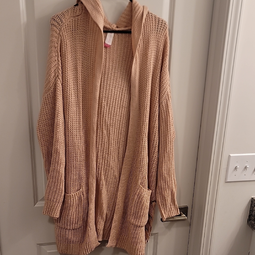 Women's Light Pink Hooded Cardigan